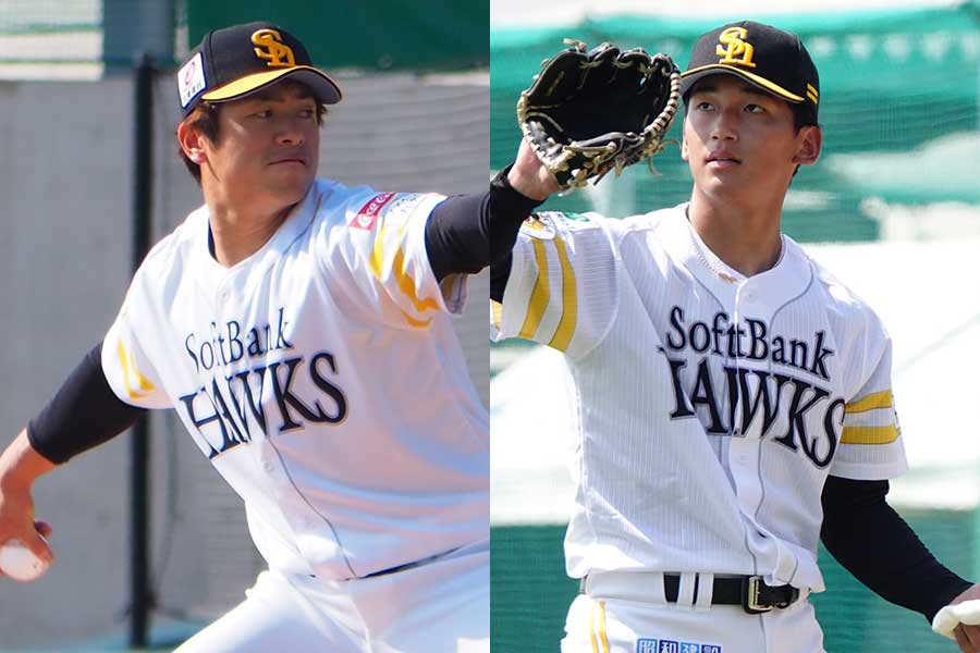 ソフトバンク・古川侑利（左）と前田悠伍【写真：上杉あずさ、竹村岳】