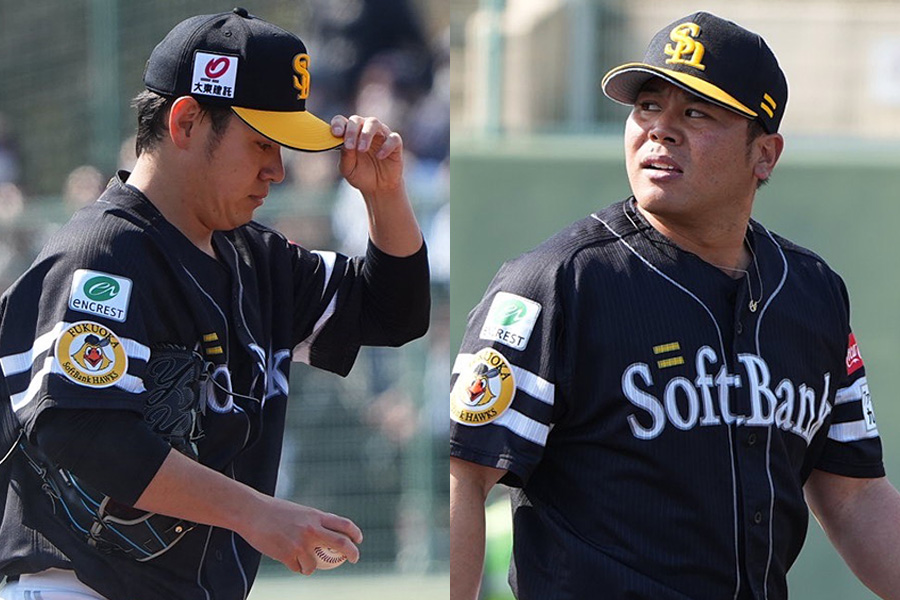 オリックス戦に登板した伊藤優輔（左）と浜口遥大【写真：冨田成美】