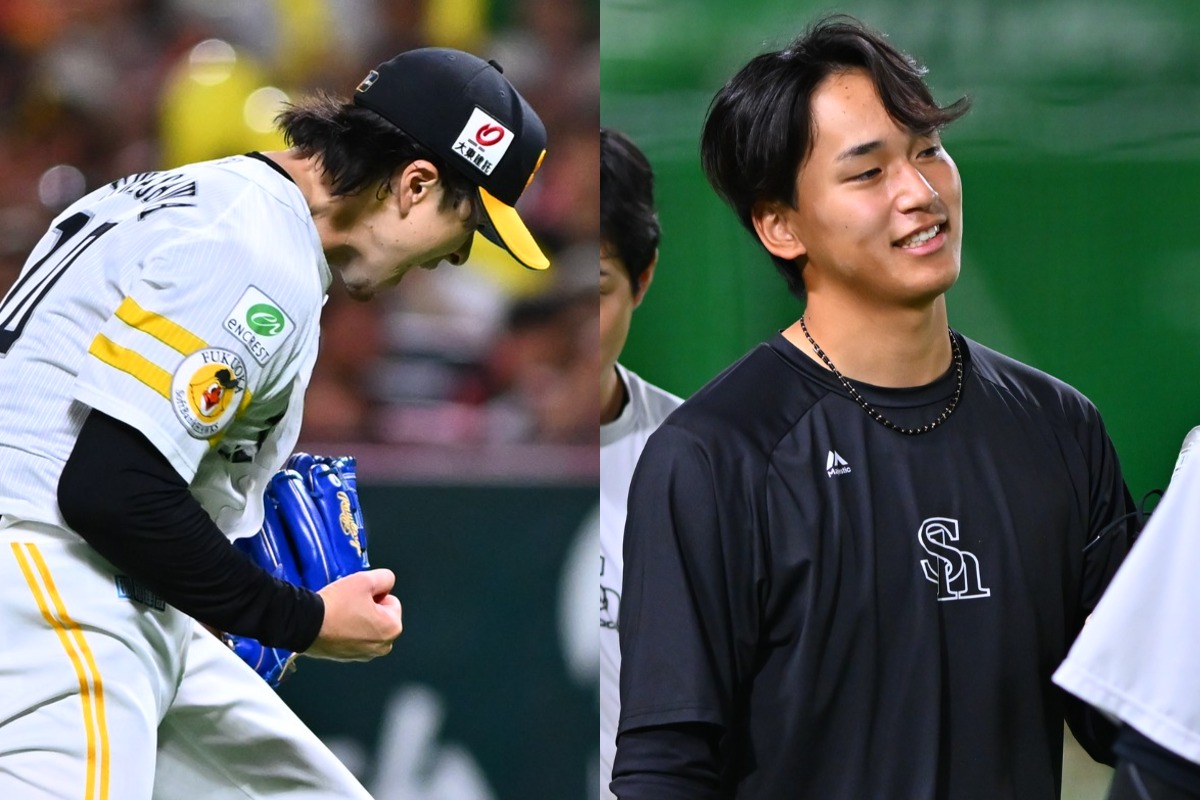 ガッツポーズして雄叫びを上げる上沢直之（左）、前田悠伍【写真：古川剛伊】