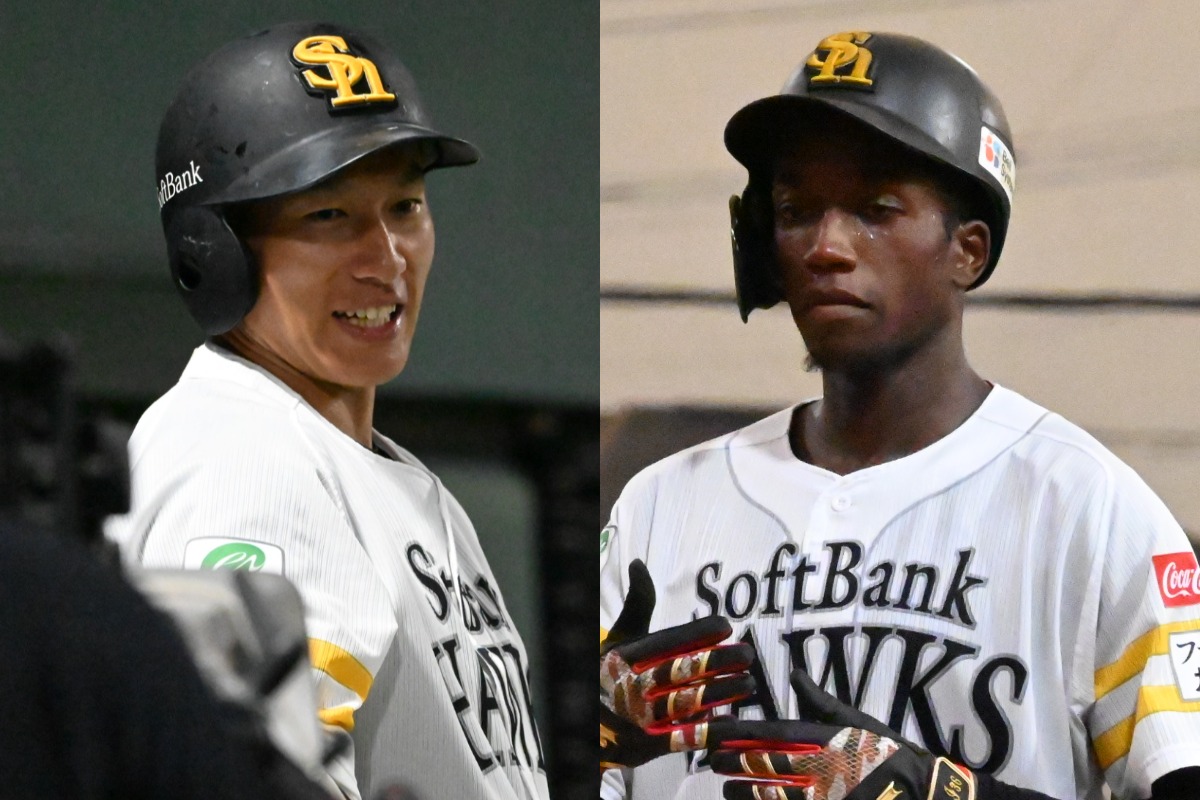 柳田悠岐（左）とイヒネ・イツア【写真：長濱幸治】