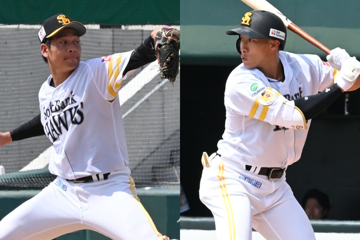 ウエスタン・広島戦に出場した武田翔太（左）と柳田悠岐【写真：長濱幸治】