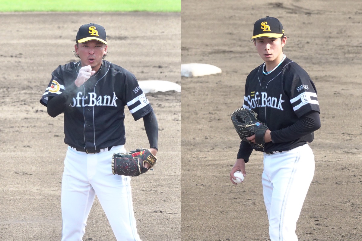 2軍戦に登板した東浜巨と川口冬弥【写真：竹村岳】