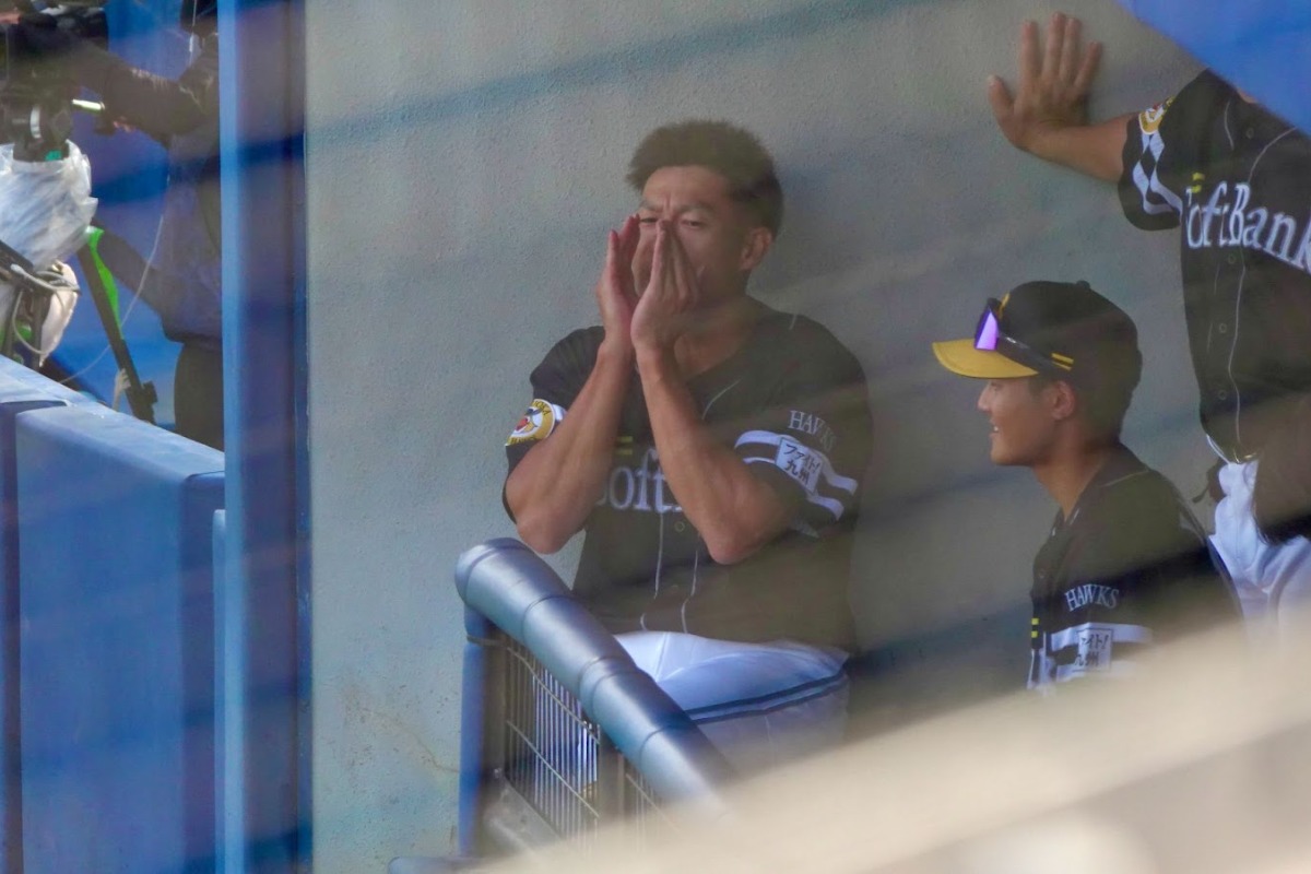 「ザワさんらしく！」と声を出す柳田悠岐【写真：竹村岳】