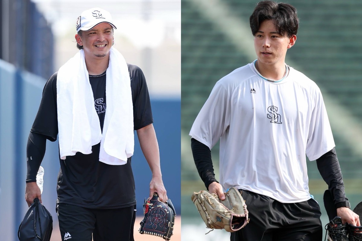 東浜巨と川口冬弥【写真：加治屋友輝】