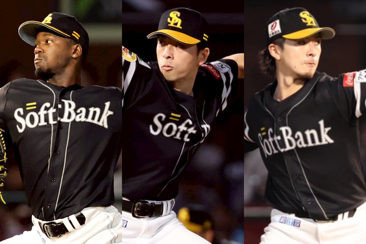 楽天戦に先発したリバン・モイネロ、大関友久、上沢直之【写真：栗木一考】