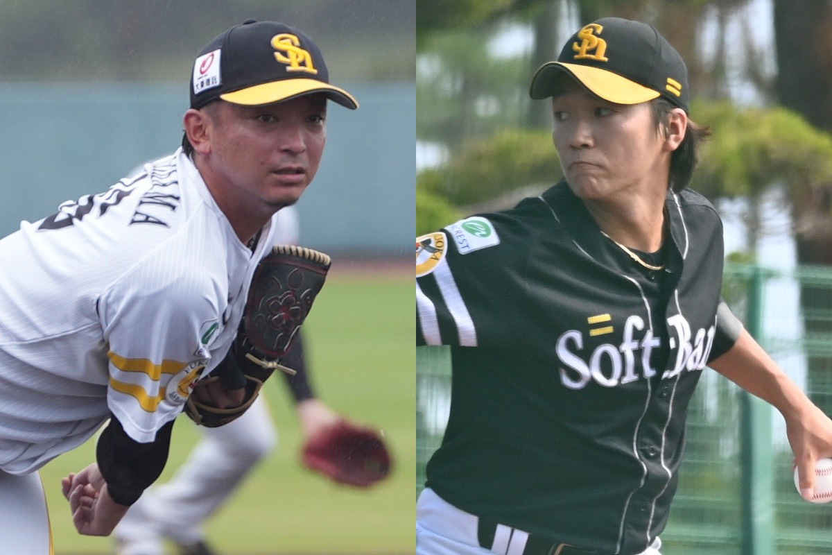 フェニックス・リーグで登板した東浜巨（左）と木村大成【写真：森大樹、長濱幸治】