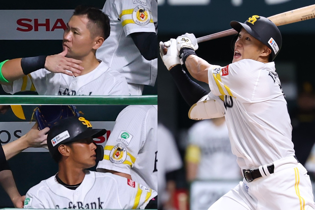 中村晃、今宮健太、柳田悠岐【写真：加治屋友輝】