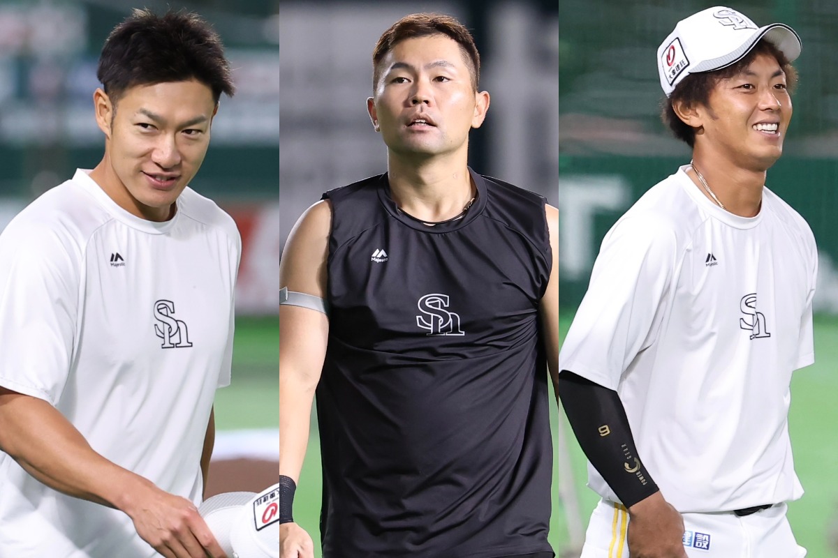 （左から）柳田悠岐、中村晃、今宮健太【写真：加治屋友輝】