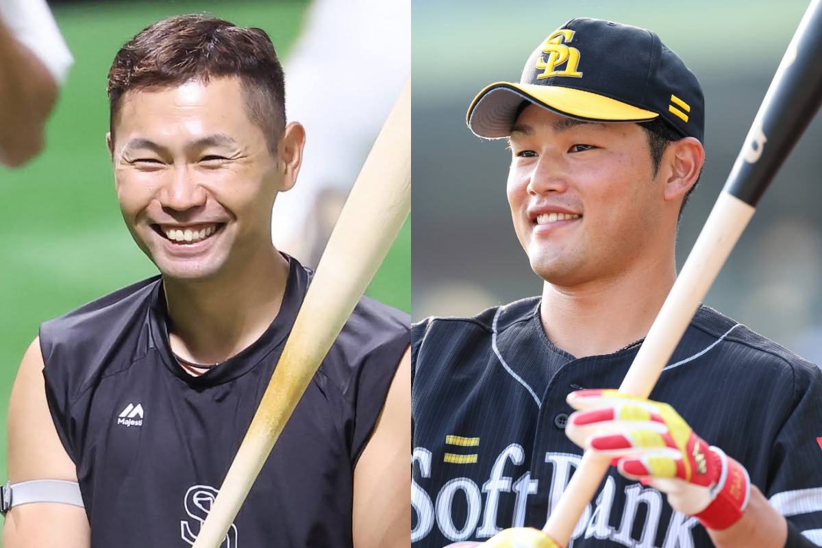 中村晃（左）と山本恵大【写真：加治屋友輝】