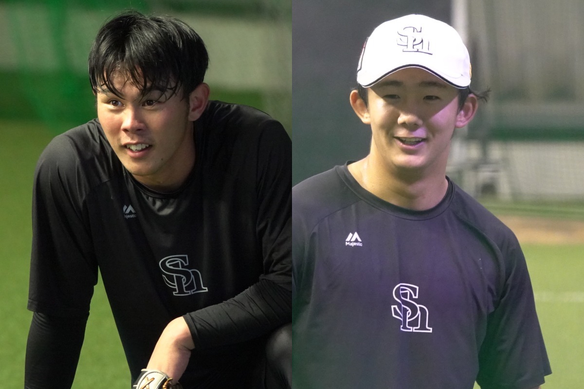 宇野真仁朗（左）と石見颯真【写真：竹村岳】