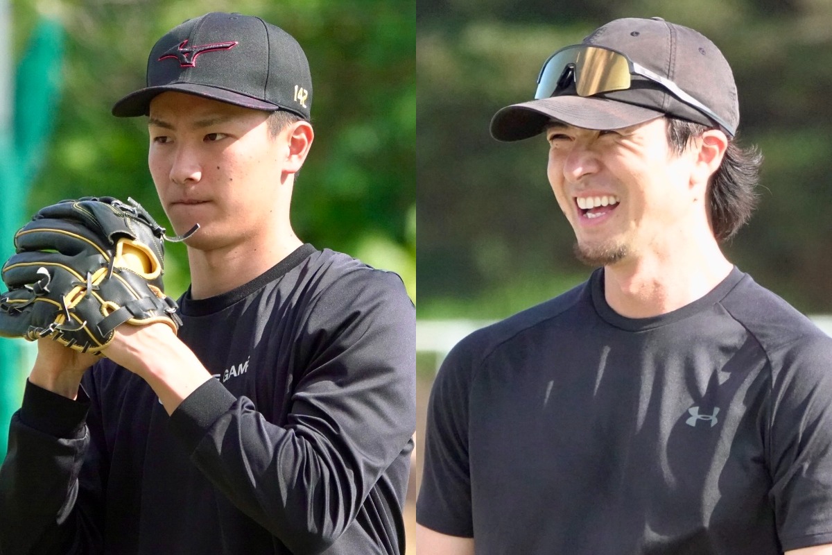 藤原大翔（左）と上沢直之【写真：川村虎大】