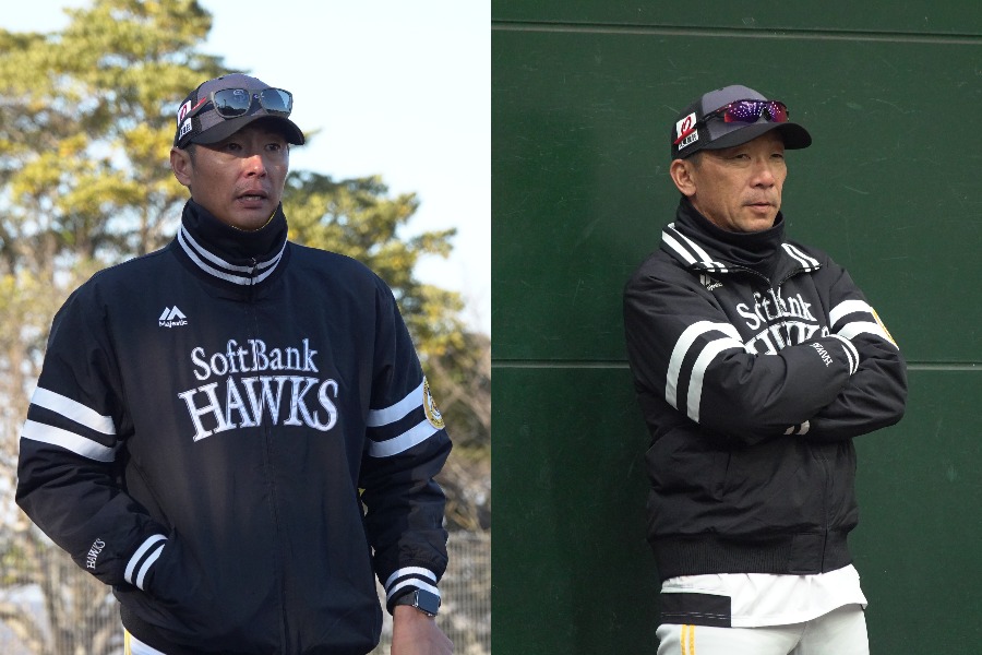 斉藤和巳2軍監督（左）と大越基3軍監督【写真：竹村岳】