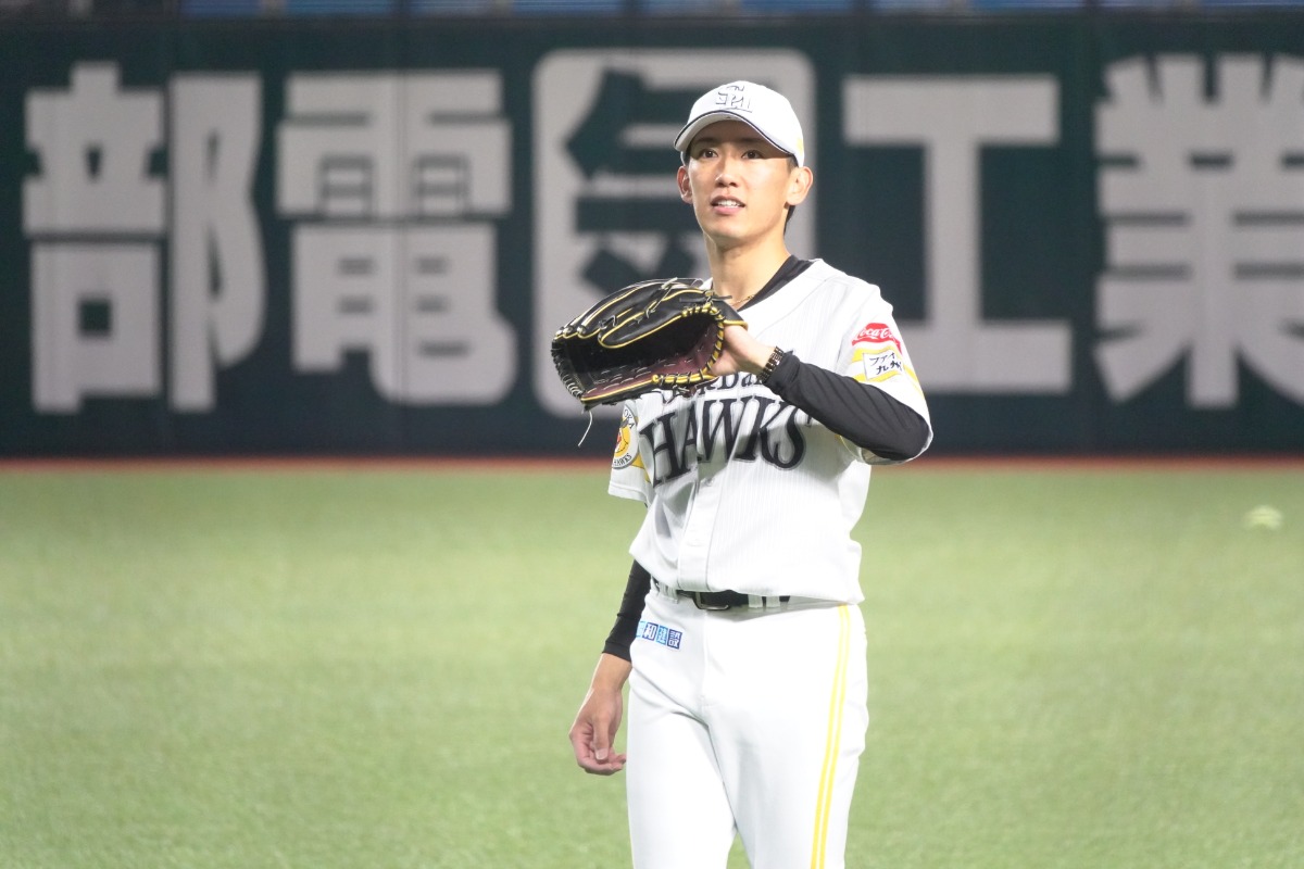 みずほPayPayドームで調整する大津亮介【写真：竹村岳】