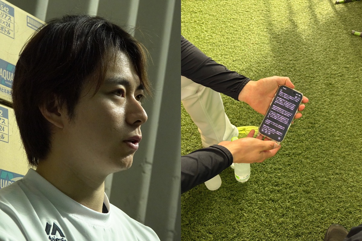 斉藤和巳2軍監督とのやり取りを振り返る川口冬弥と、スマートフォンに残したメモ【写真：竹村岳】