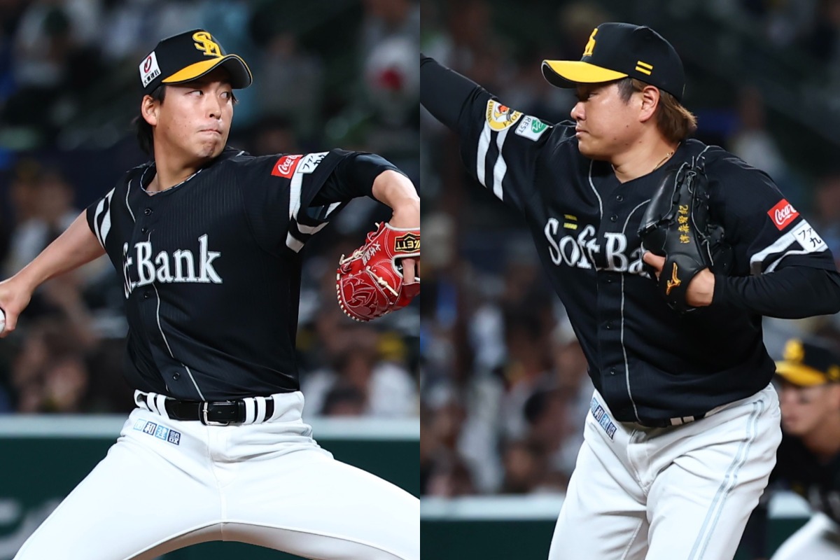 西武戦に登板した大竹風雅（左）と津森宥紀【写真：加治屋友輝】