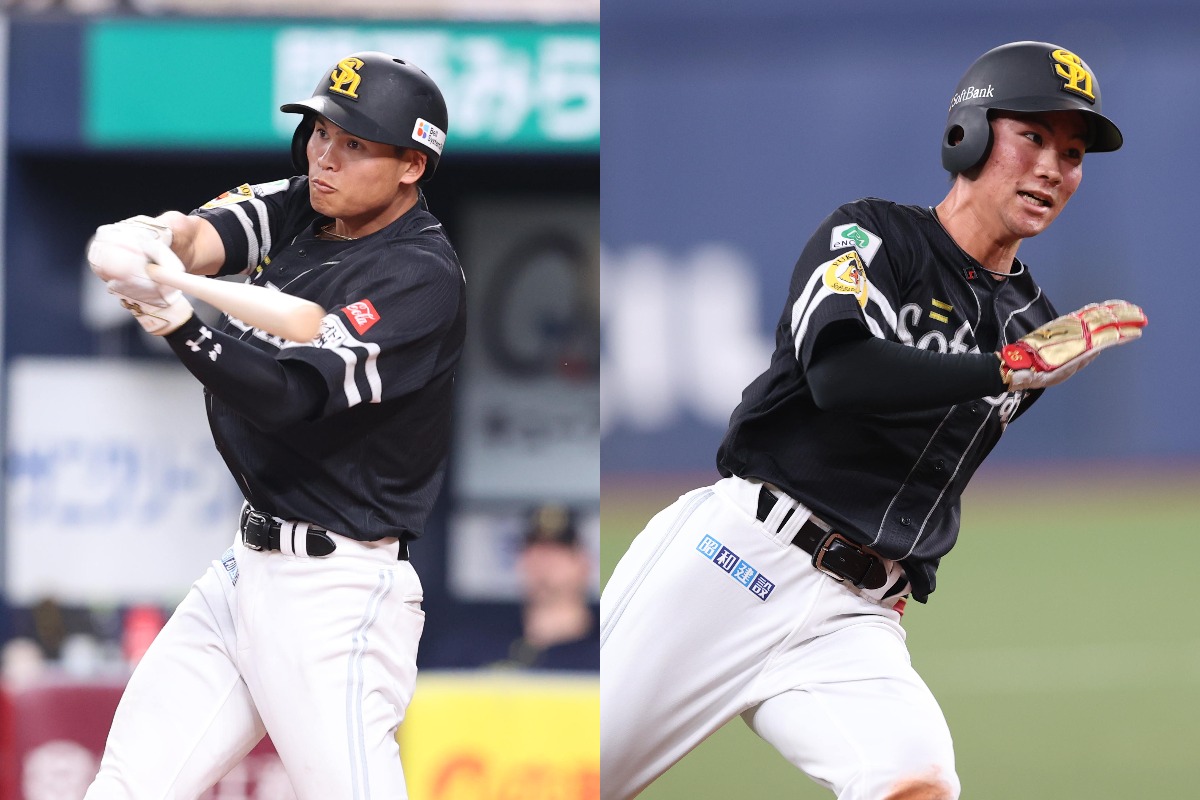 適時打を放った笹川吉康（左）と同点となる生還を果たした庄子雄大【栗木一考】