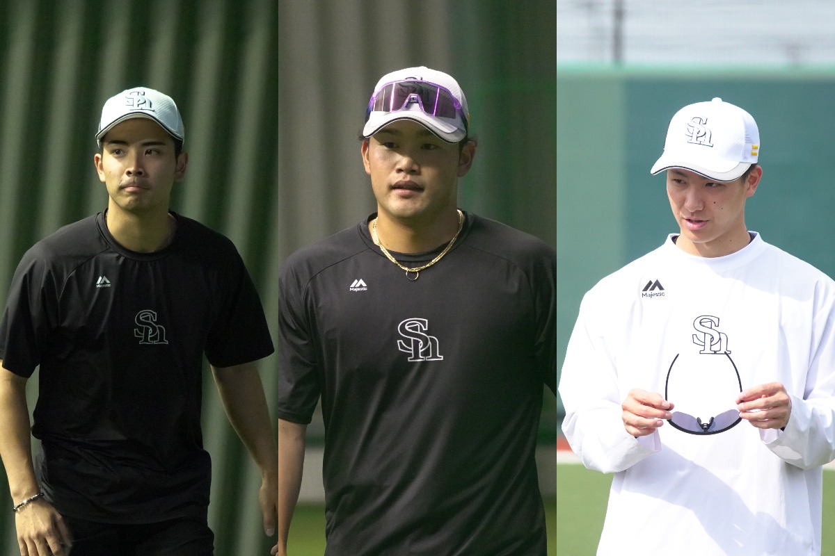 リハビリ組の大野稼頭央、山本恵大、藤原大翔【写真：竹村岳】