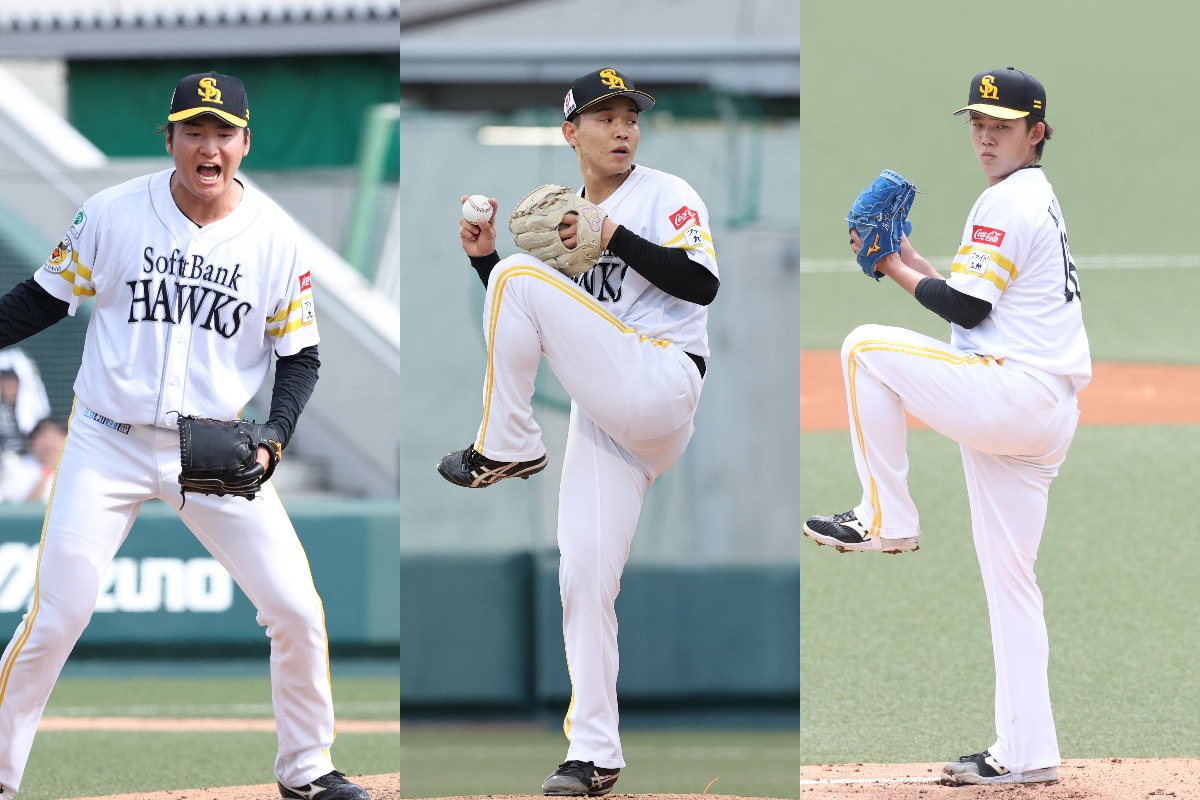 オリックスとの3連戦に登板した相原雄太、北斗、小林樹斗（左から）【写真：栗木一考】