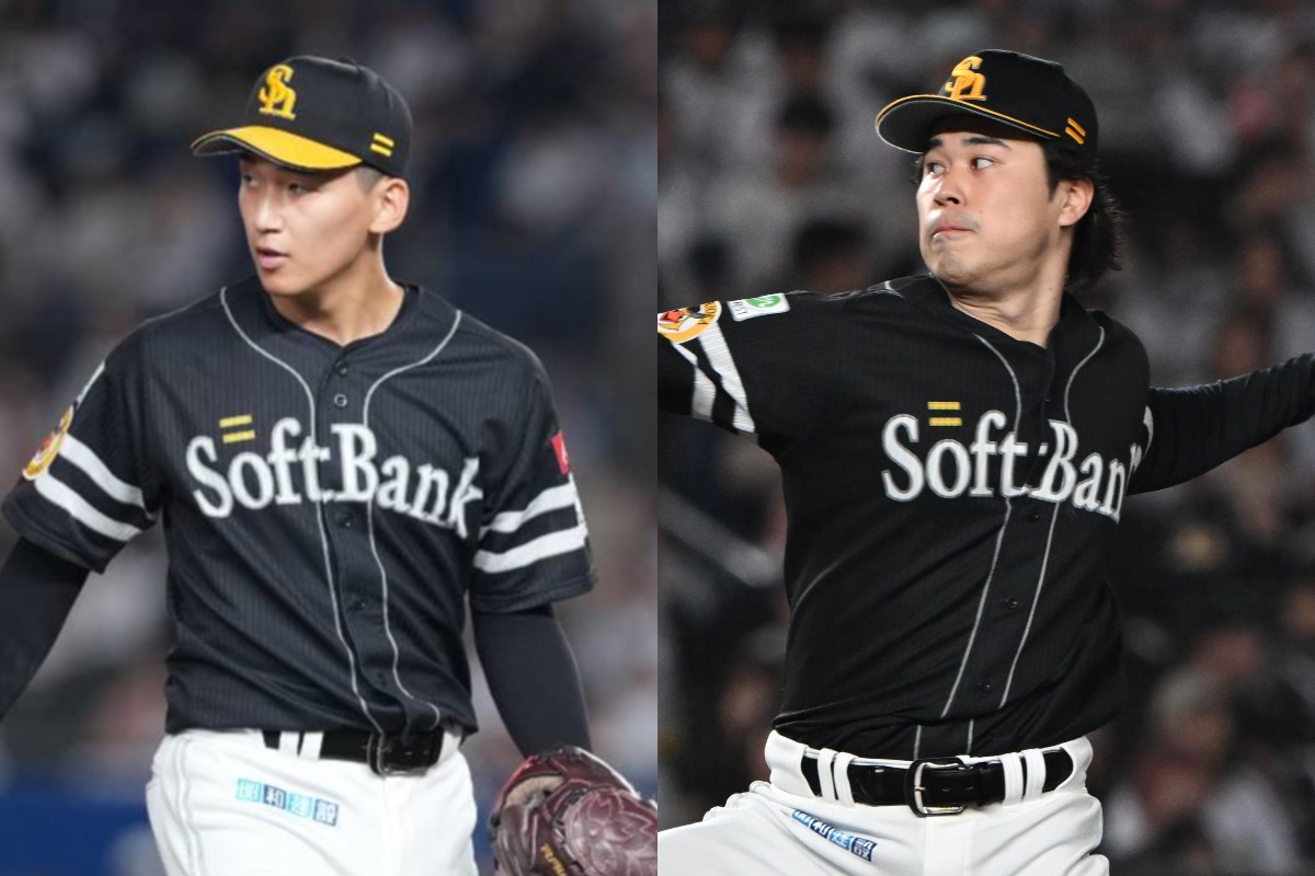 ロッテ戦に先発した前田悠伍(左)と松本晴【写真:井上学、産経新聞社】