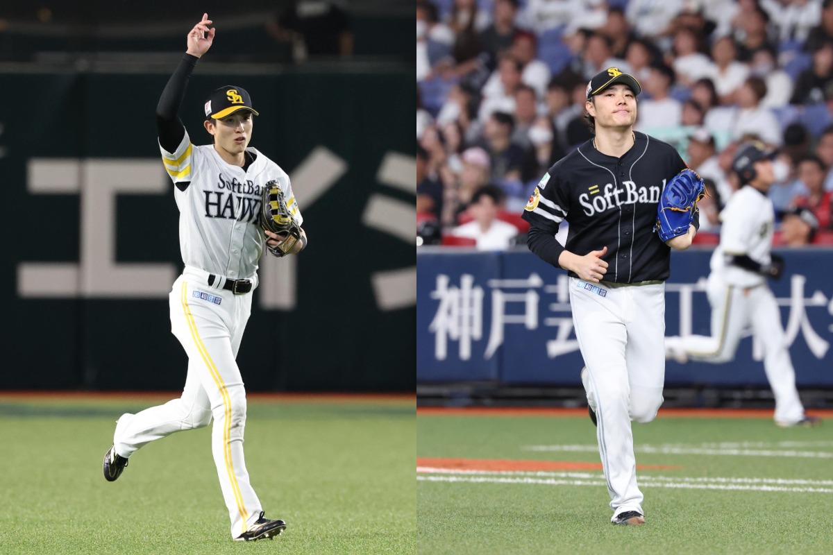 周東佑京（左）と松本裕樹【写真：栗木一考】