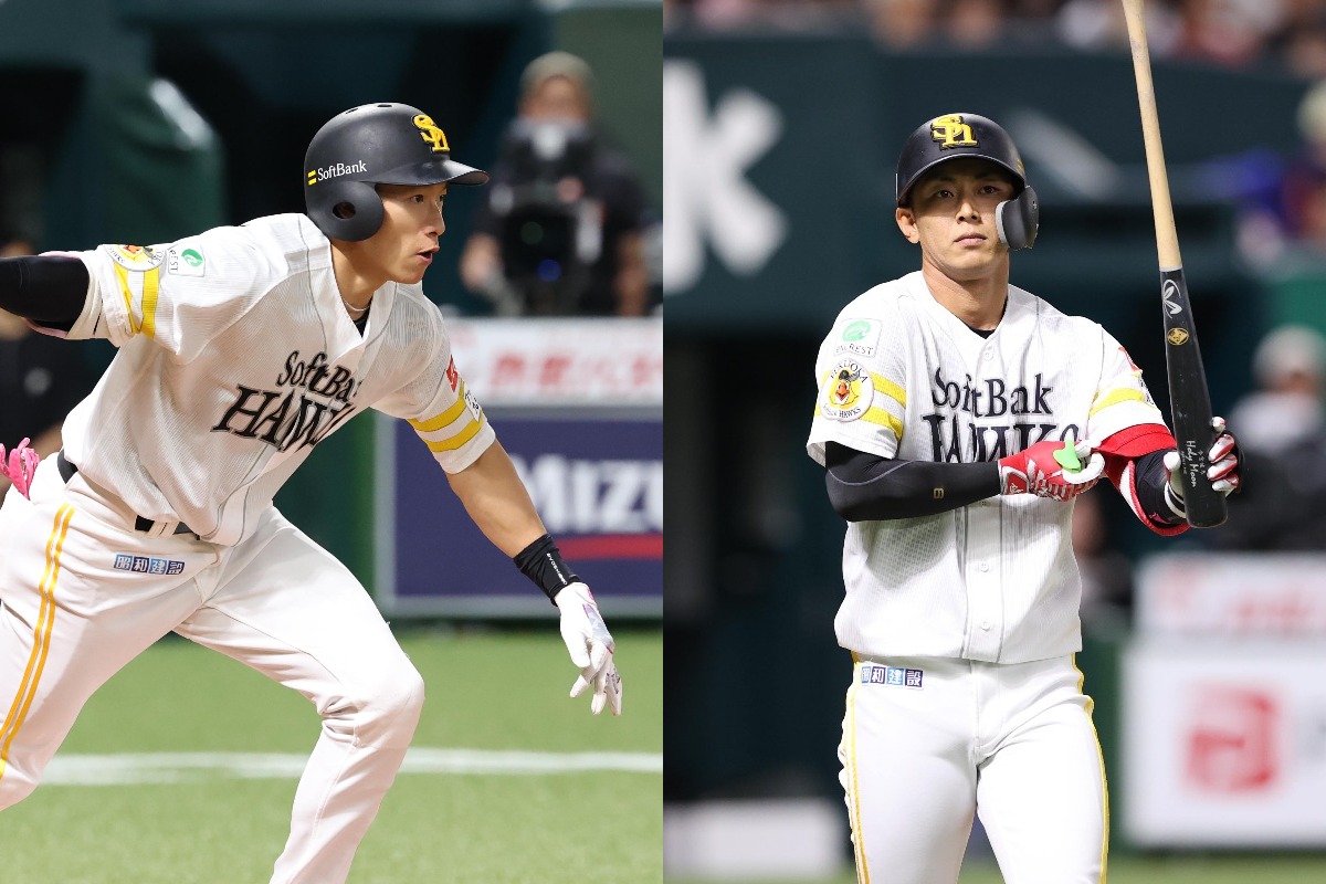 柳田悠岐（左）と今宮健太【写真：栗木一考】
